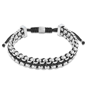Ανδρικό βραχιόλι Calvin Klein 35100040 μακραμέ κατασκευασμένο από ατσάλι σε ασημί χρώμα με σχέδιο μπρασελέ και μαύρο κορδόνι.